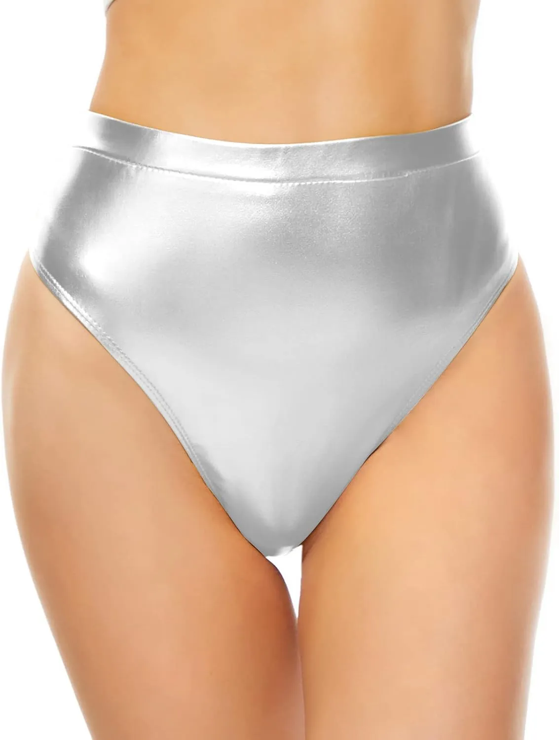 Kepblom Women's Thong Metallic Rave Bottoms Shiny High Waisted Panties for Festival Clubwear Dancing