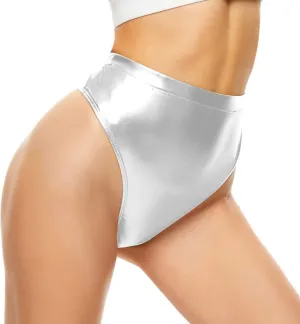 Kepblom Women's Thong Metallic Rave Bottoms Shiny High Waisted Panties for Festival Clubwear Dancing
