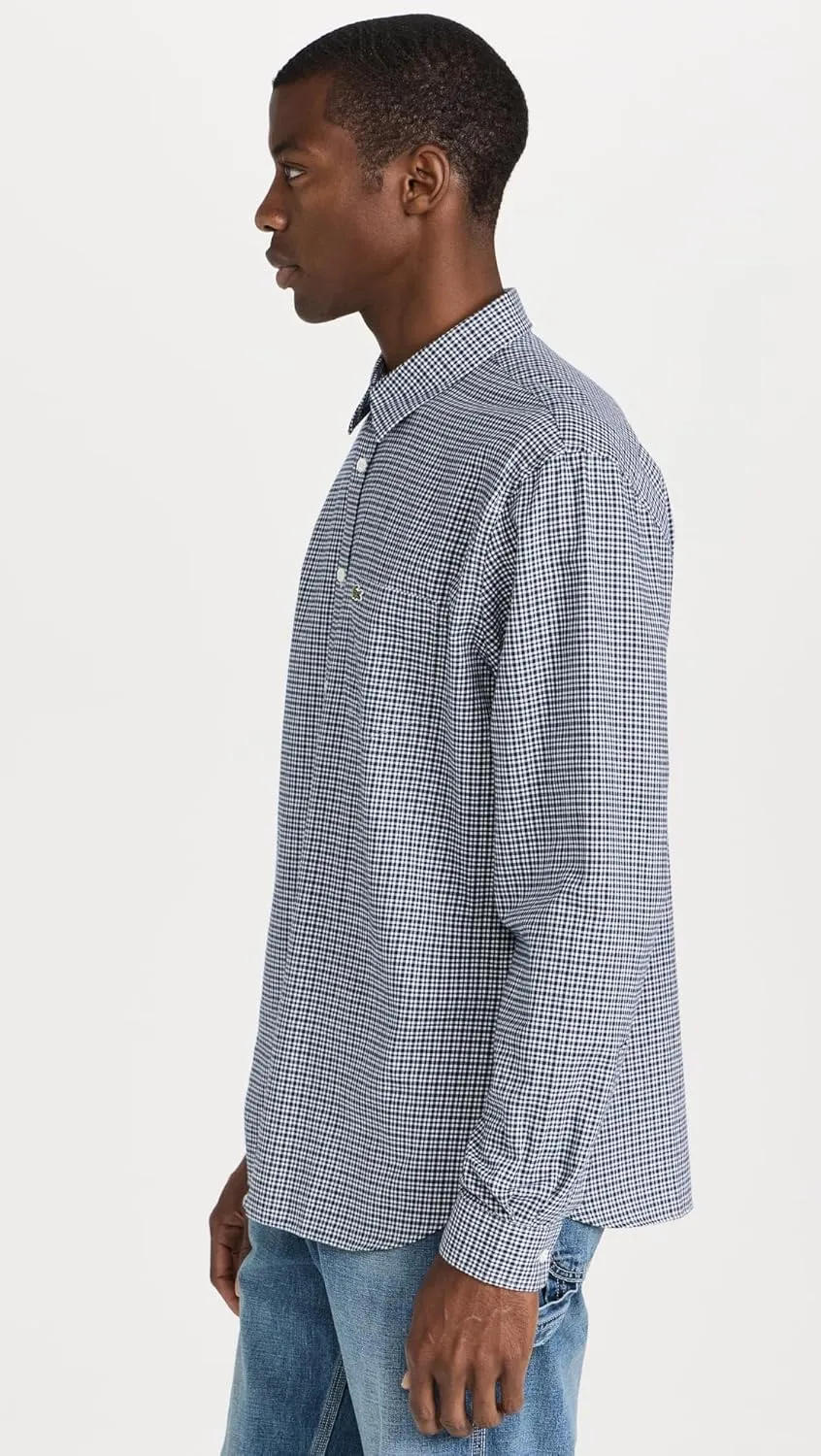 Lacoste Men's Regular Fit Twill Checkered Collared Button Down Shirt