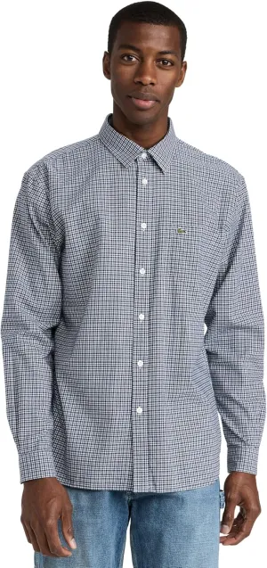 Lacoste Men's Regular Fit Twill Checkered Collared Button Down Shirt