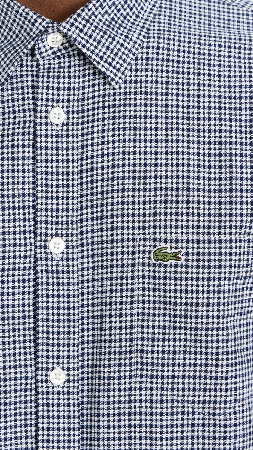 Lacoste Men's Regular Fit Twill Checkered Collared Button Down Shirt