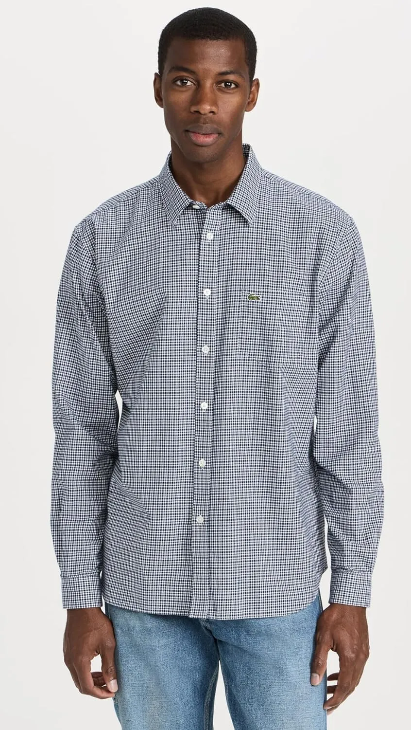Lacoste Men's Regular Fit Twill Checkered Collared Button Down Shirt