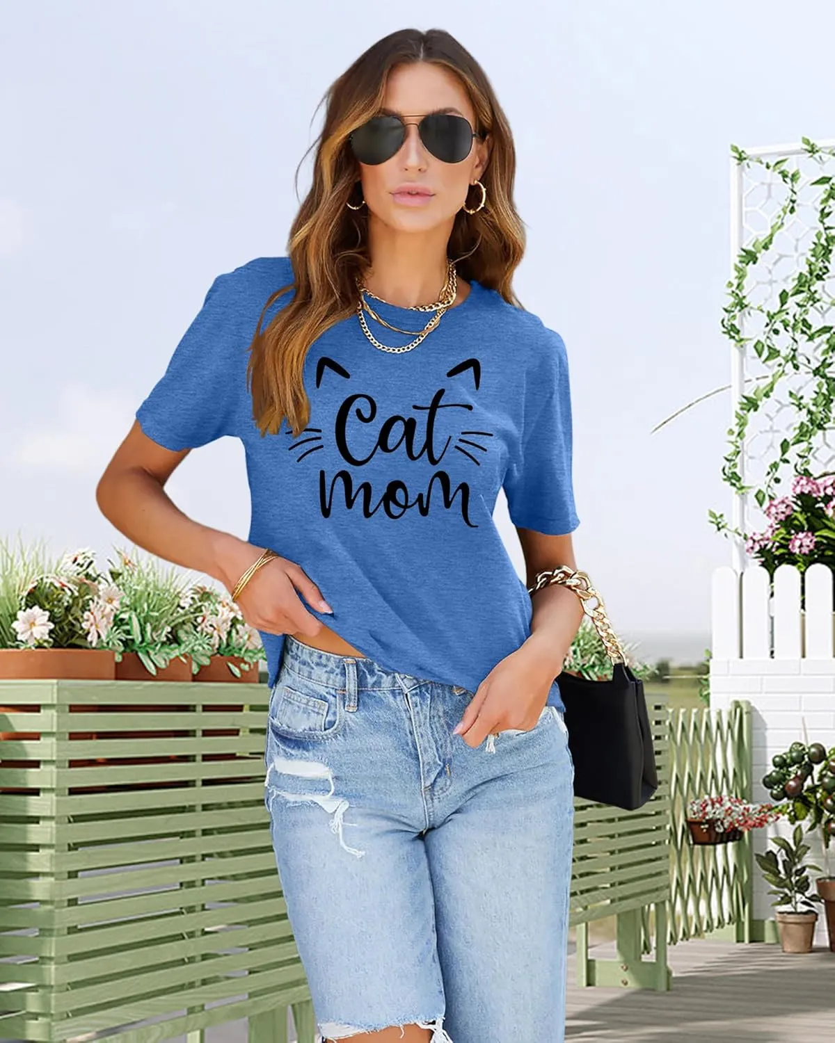 LAZYCHILD Cat Mom Shirts for Women Cat Mama T-Shirts Pet Lover Gifts Shirts Funny Cat Graphic Tees Shirts