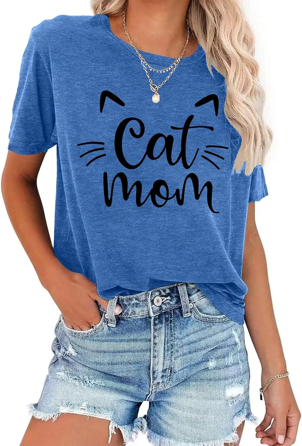 LAZYCHILD Cat Mom Shirts for Women Cat Mama T-Shirts Pet Lover Gifts Shirts Funny Cat Graphic Tees Shirts