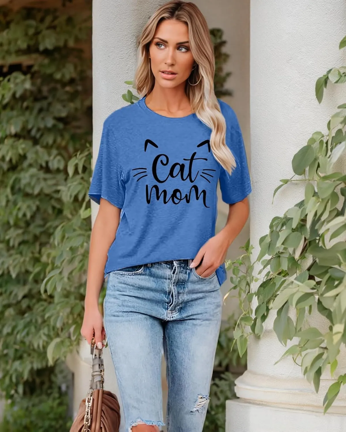 LAZYCHILD Cat Mom Shirts for Women Cat Mama T-Shirts Pet Lover Gifts Shirts Funny Cat Graphic Tees Shirts