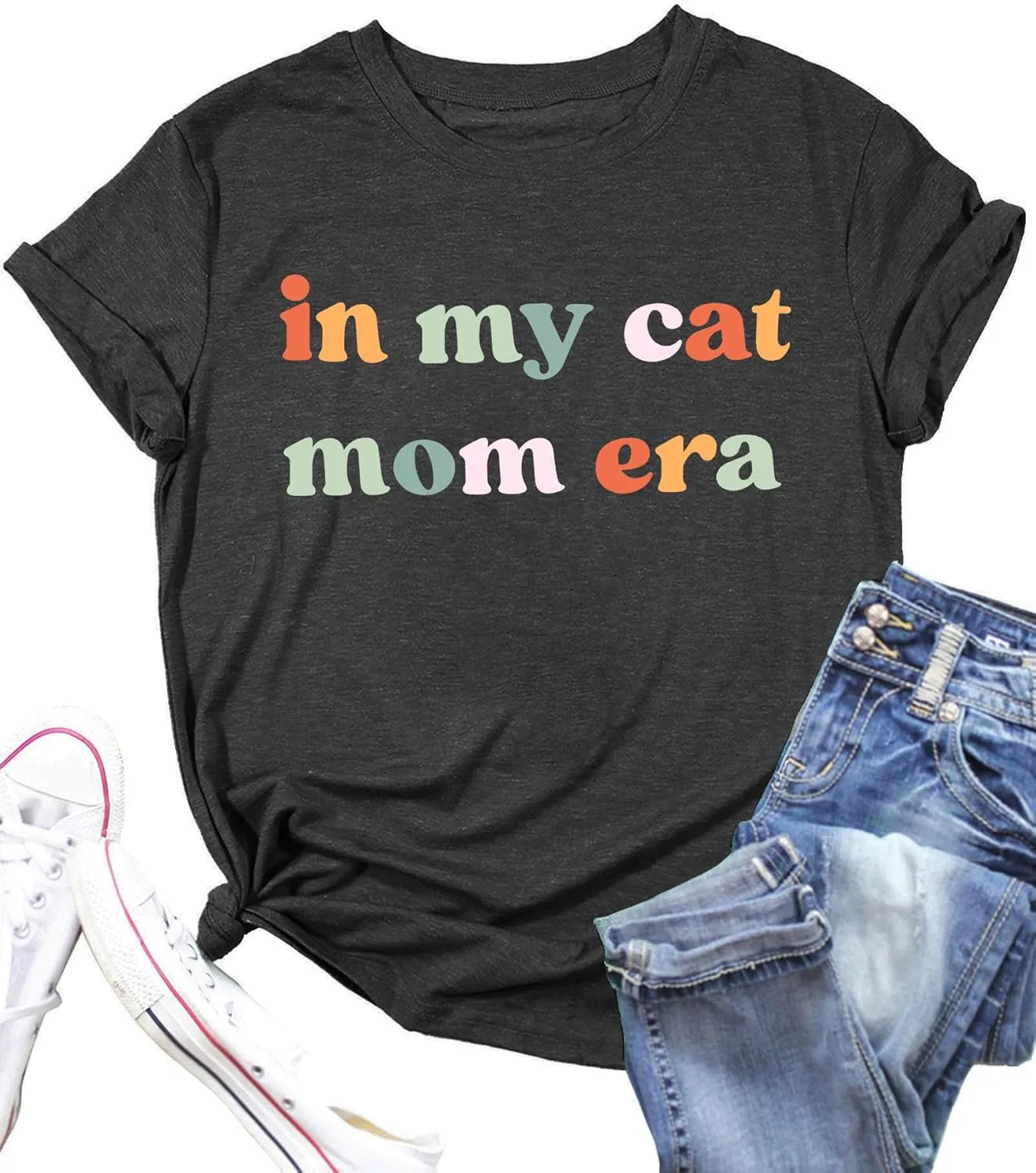 LAZYCHILD Cat Mom Shirts for Women Cat Mama T-Shirts Pet Lover Gifts Shirts Funny Cat Graphic Tees Shirts