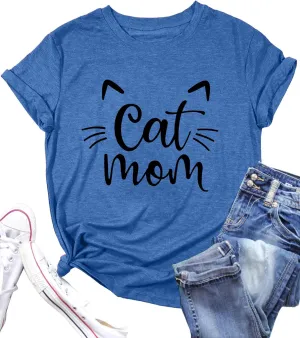 LAZYCHILD Cat Mom Shirts for Women Cat Mama T-Shirts Pet Lover Gifts Shirts Funny Cat Graphic Tees Shirts