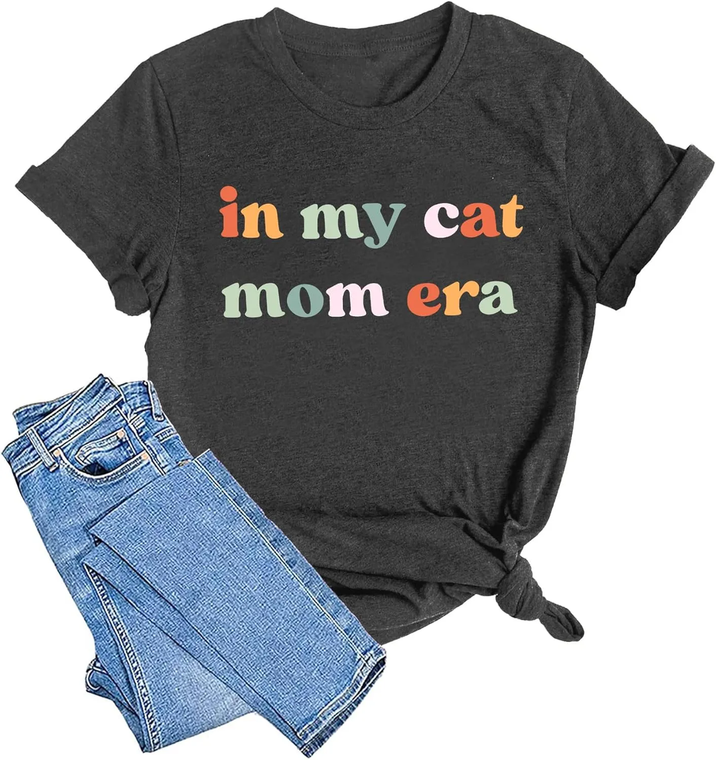 LAZYCHILD Cat Mom Shirts for Women Cat Mama T-Shirts Pet Lover Gifts Shirts Funny Cat Graphic Tees Shirts