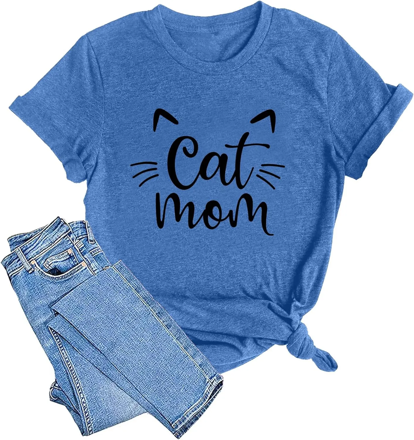 LAZYCHILD Cat Mom Shirts for Women Cat Mama T-Shirts Pet Lover Gifts Shirts Funny Cat Graphic Tees Shirts