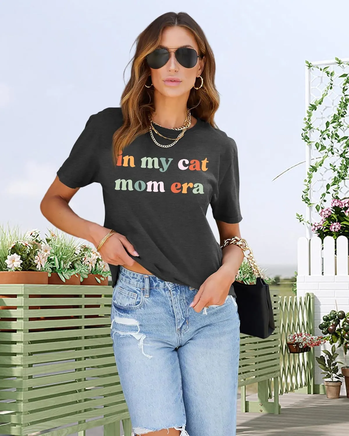 LAZYCHILD Cat Mom Shirts for Women Cat Mama T-Shirts Pet Lover Gifts Shirts Funny Cat Graphic Tees Shirts