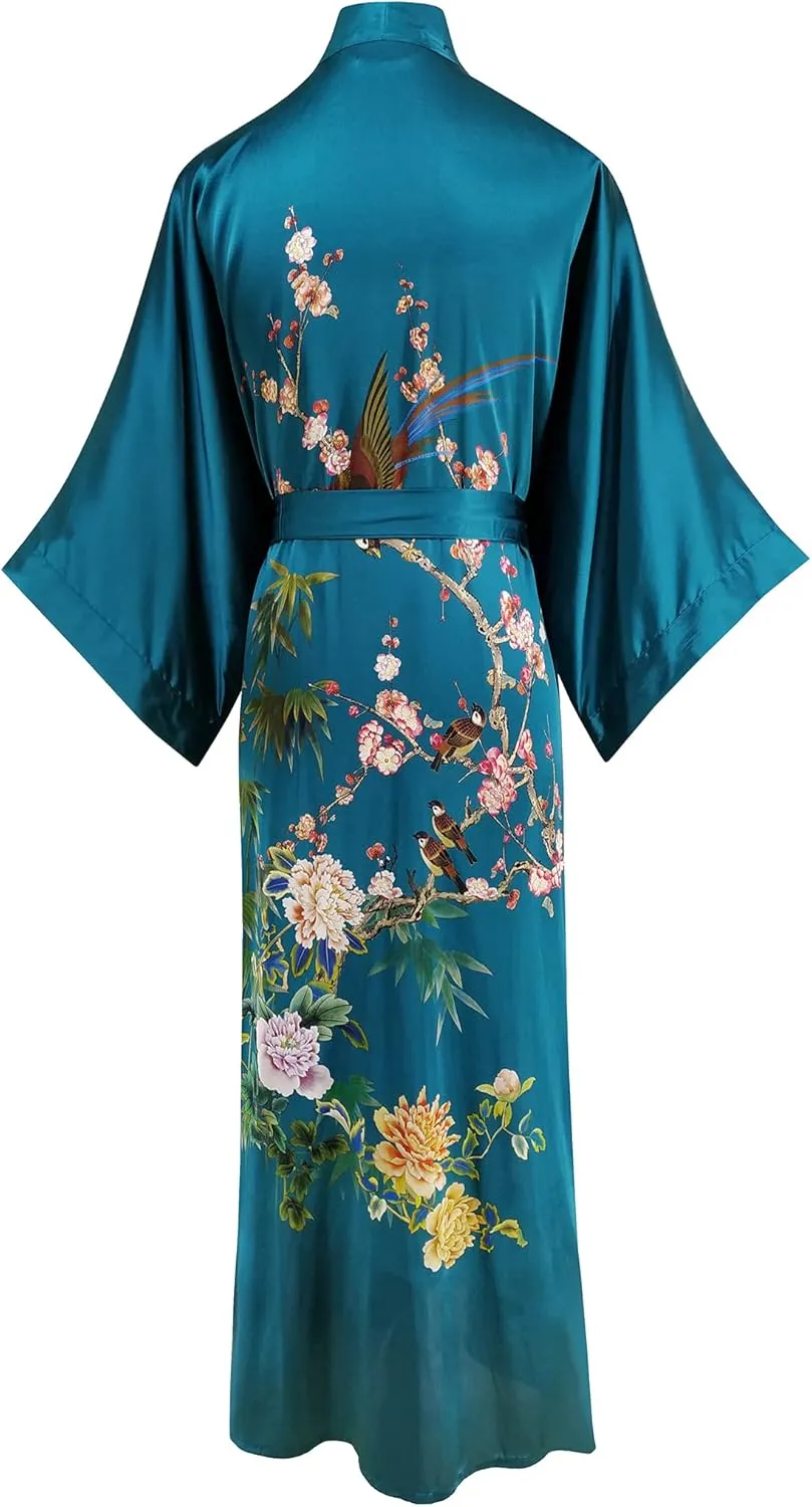 Ledamon Women's 100% Silk Kimono Long Robe - Classic Colors and Prints