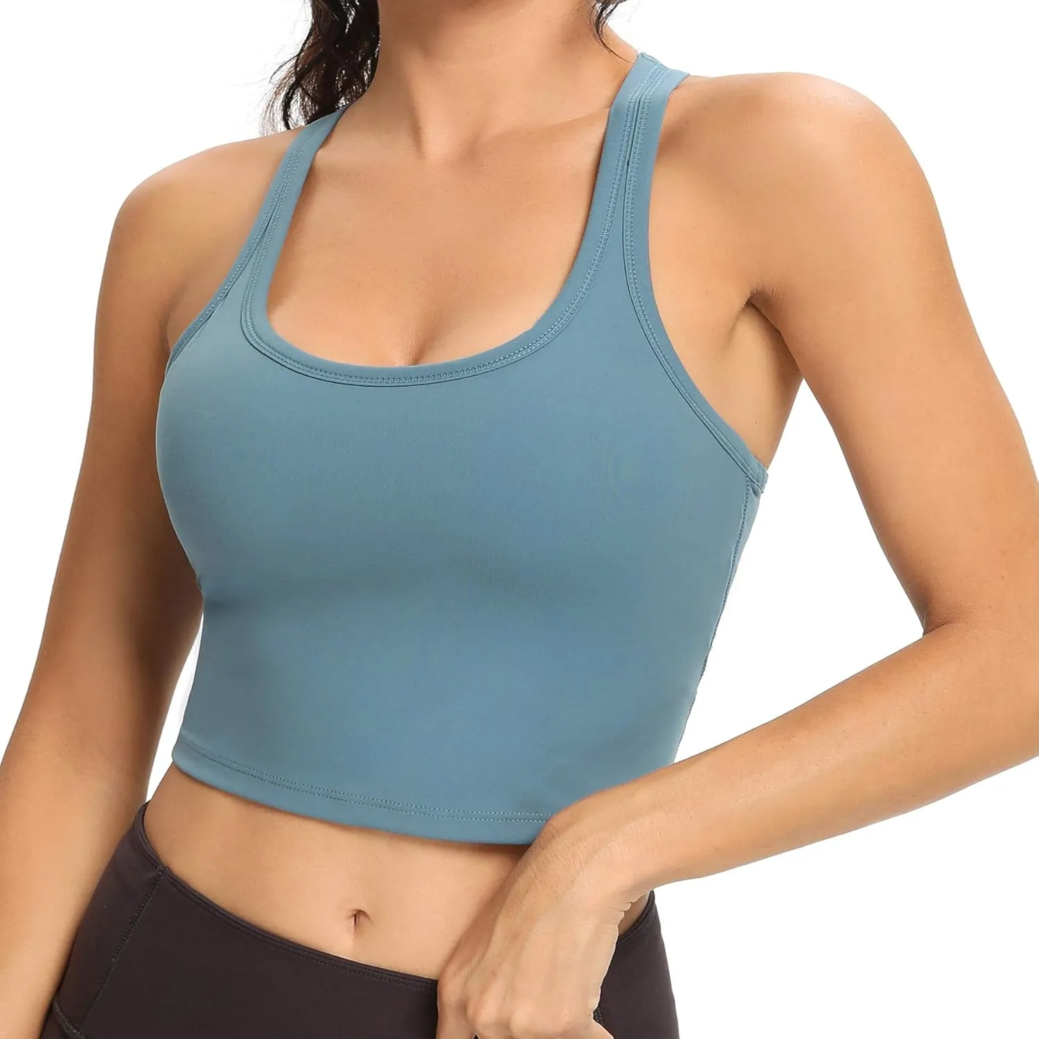 Lemedy Women Racerback Sports Bra Removable Padded Workout Yoga Crop Tank Top