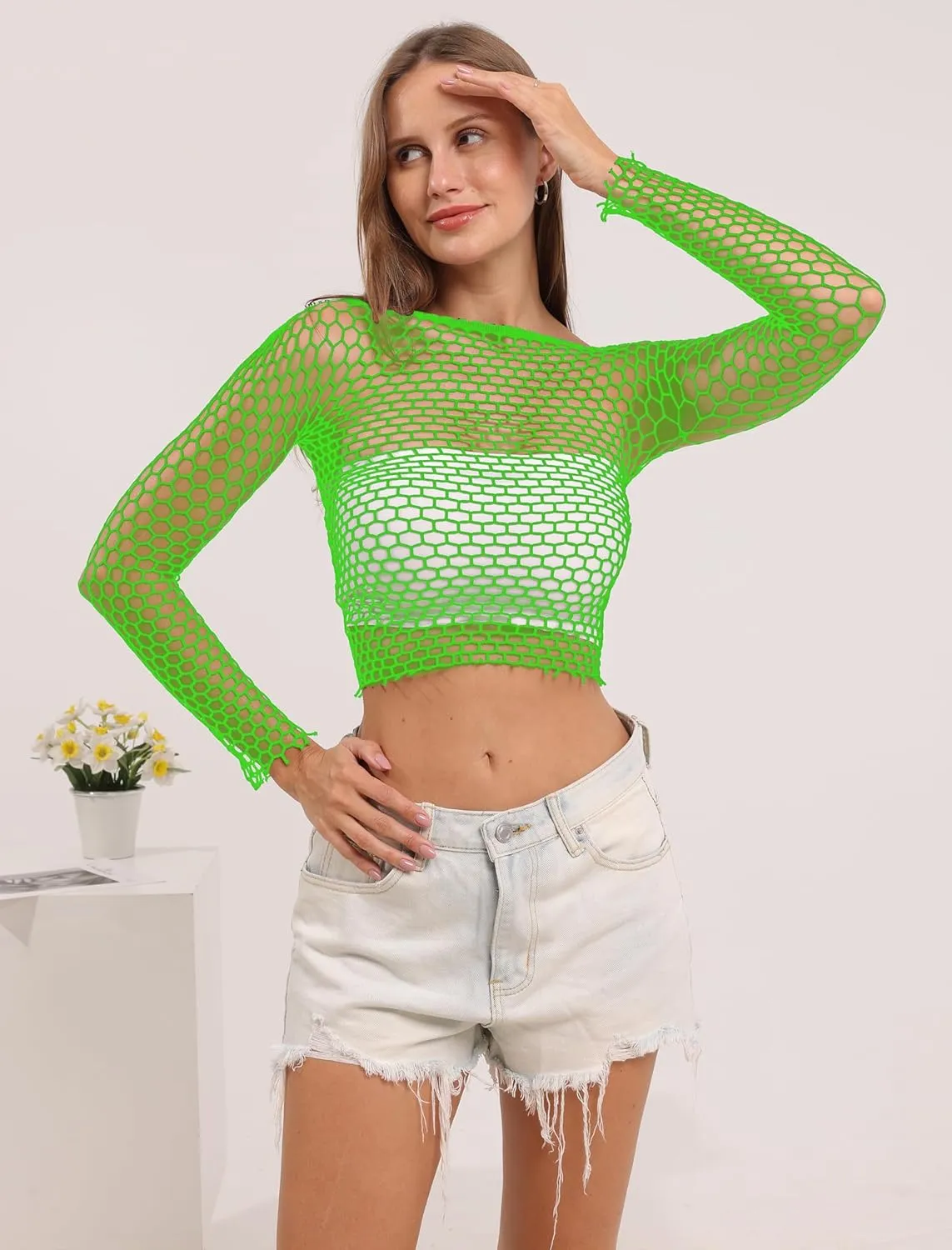 Lemon Girl Women Fishnet Crop Tops Lingerie Babydoll Chemise Top US 2-18