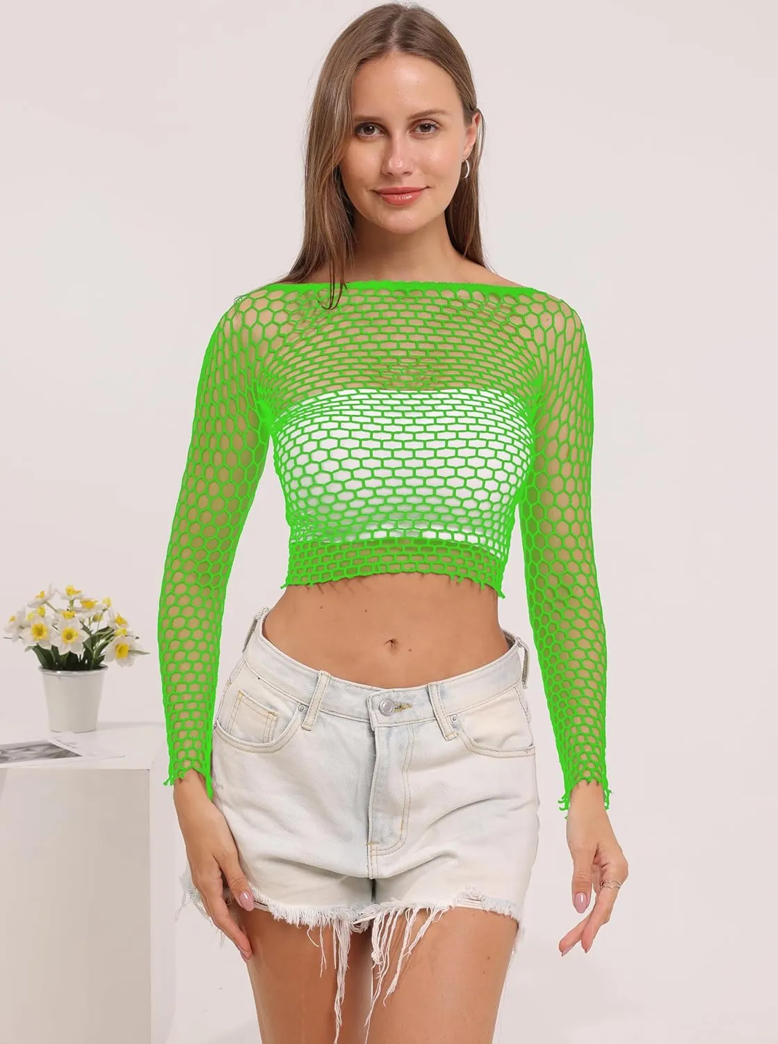 Lemon Girl Women Fishnet Crop Tops Lingerie Babydoll Chemise Top US 2-18