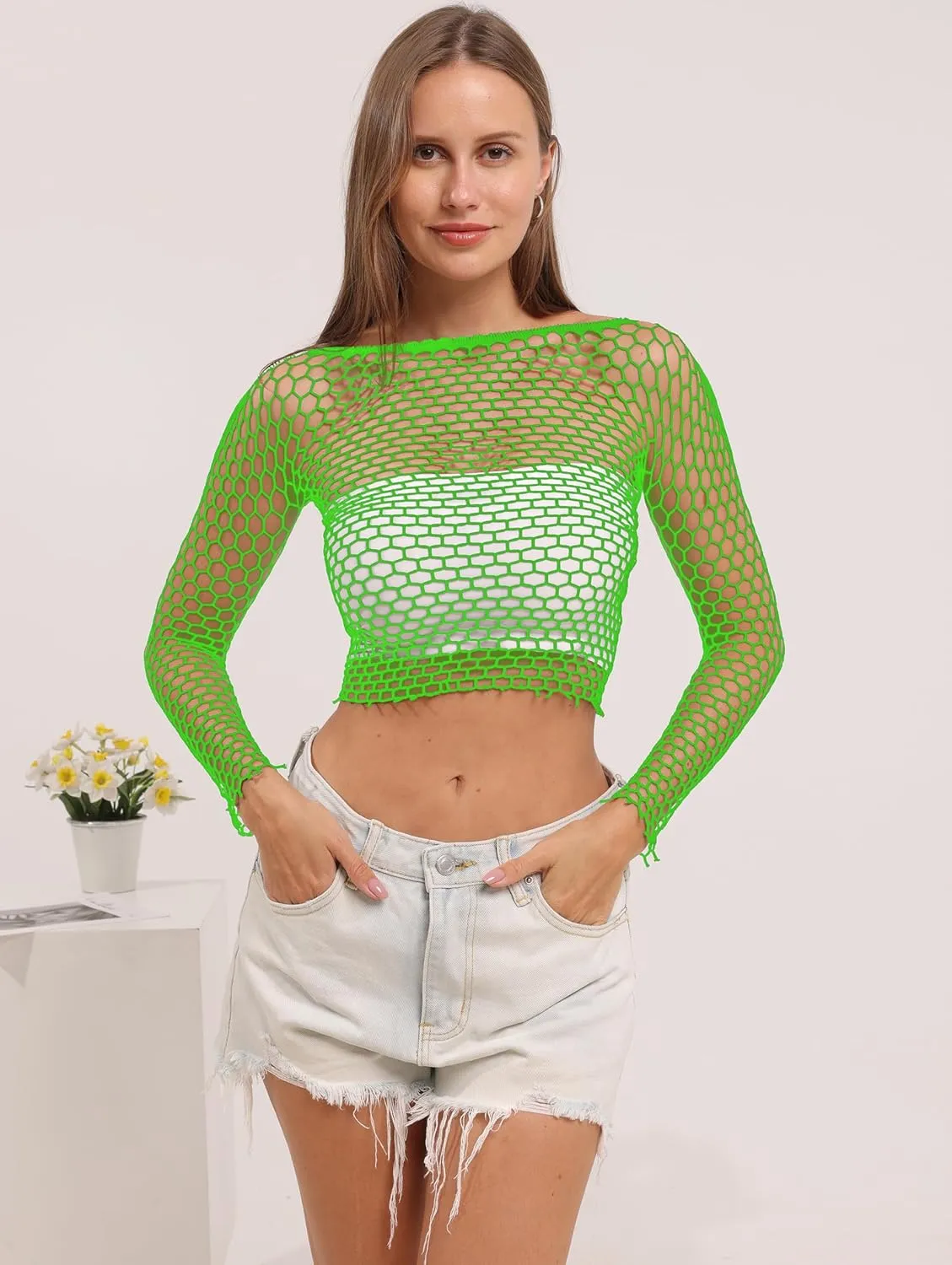 Lemon Girl Women Fishnet Crop Tops Lingerie Babydoll Chemise Top US 2-18