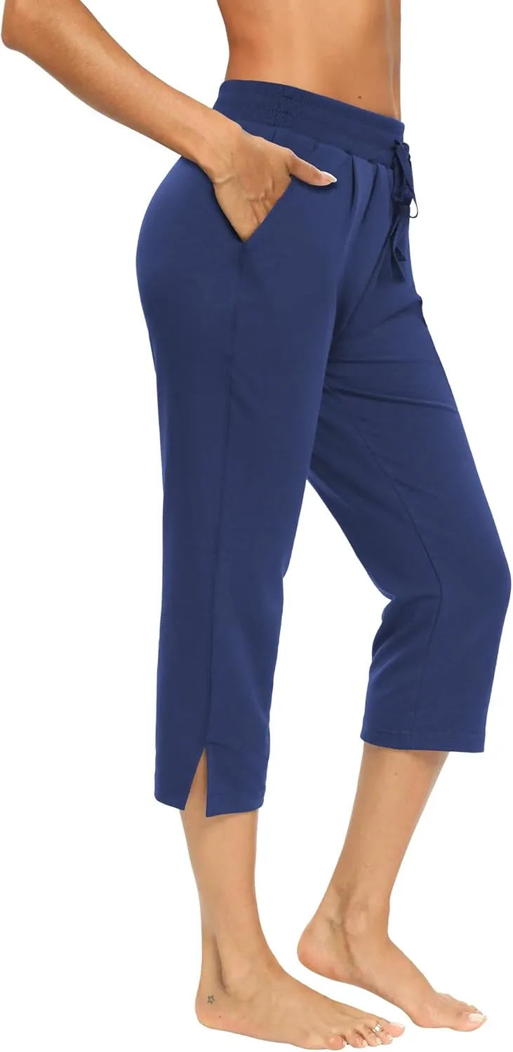 LEXISLOVE Capris for Women Casual Summer Wide Leg Crop Pants Loose Comfy Drawstring Yoga Jogger Capri Pants with Pockets