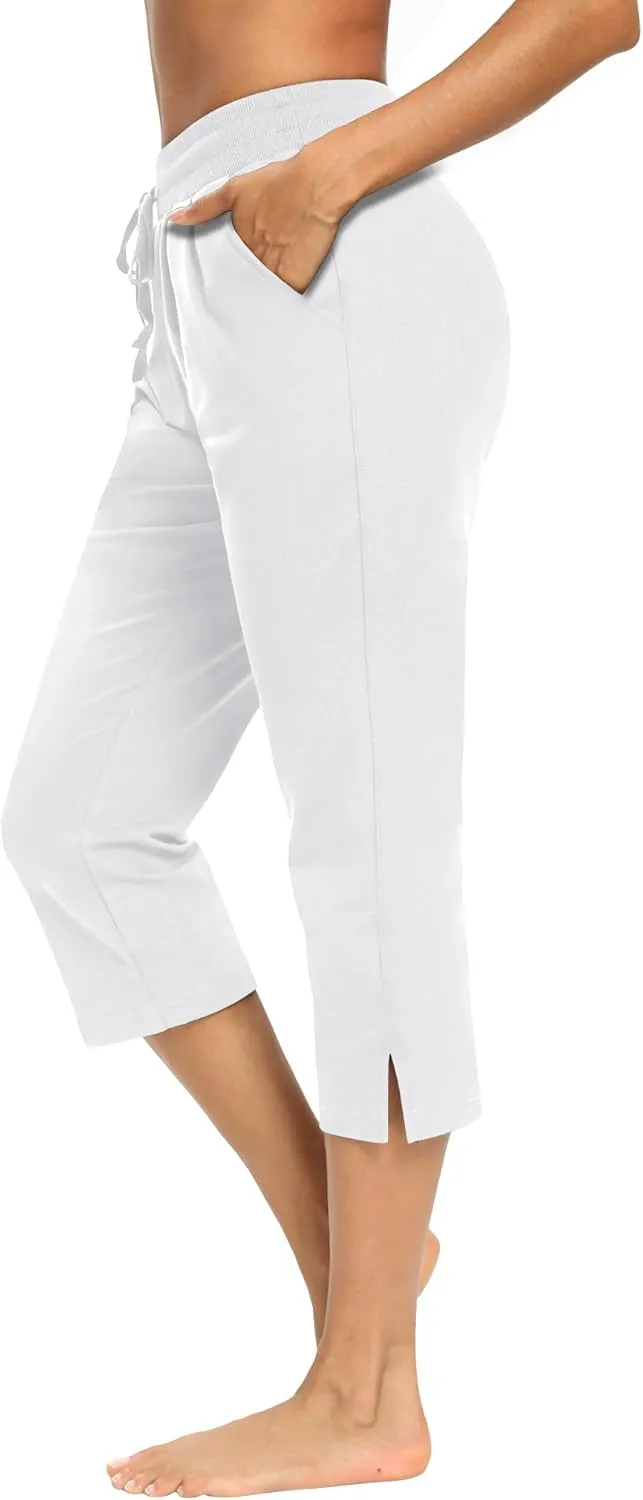 LEXISLOVE Capris for Women Casual Summer Wide Leg Crop Pants Loose Comfy Drawstring Yoga Jogger Capri Pants with Pockets