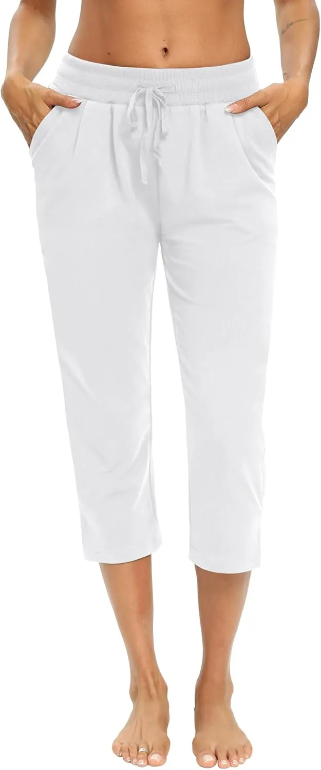 LEXISLOVE Capris for Women Casual Summer Wide Leg Crop Pants Loose Comfy Drawstring Yoga Jogger Capri Pants with Pockets