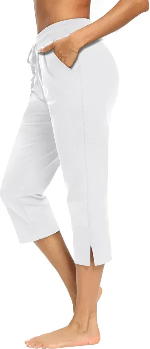 LEXISLOVE Capris for Women Casual Summer Wide Leg Crop Pants Loose Comfy Drawstring Yoga Jogger Capri Pants with Pockets