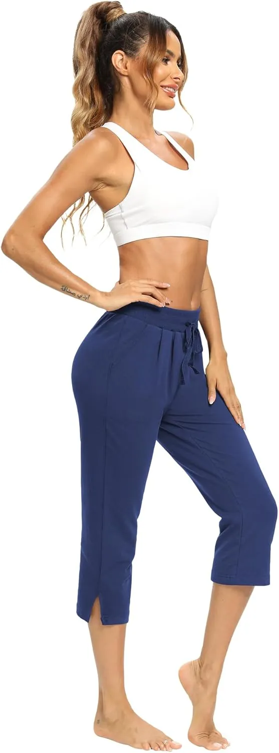 LEXISLOVE Capris for Women Casual Summer Wide Leg Crop Pants Loose Comfy Drawstring Yoga Jogger Capri Pants with Pockets
