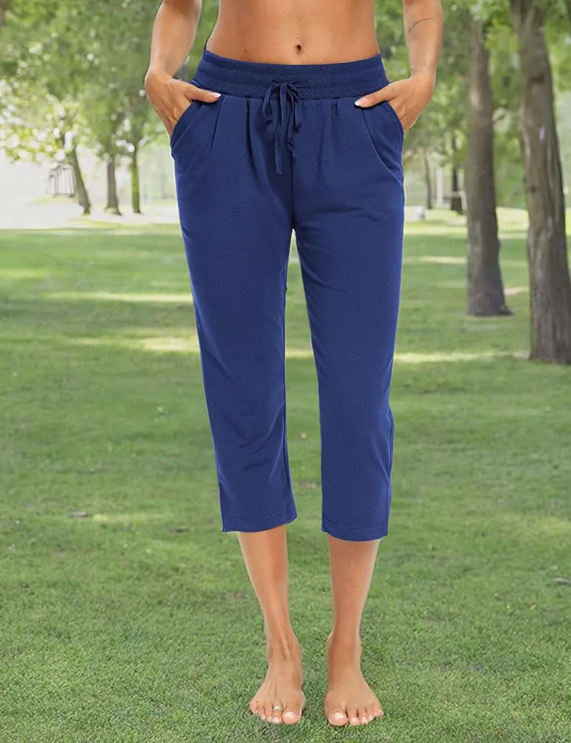 LEXISLOVE Capris for Women Casual Summer Wide Leg Crop Pants Loose Comfy Drawstring Yoga Jogger Capri Pants with Pockets
