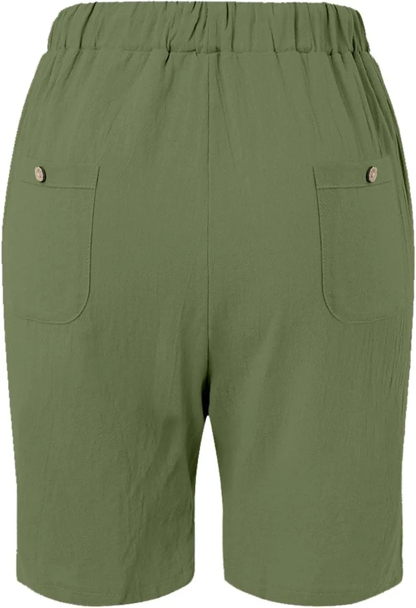 Linen Short for Women Summer 2025 Solid Drawstring High Waist Wide Leg Workout Shorts Tropical Vacation Outfits Women