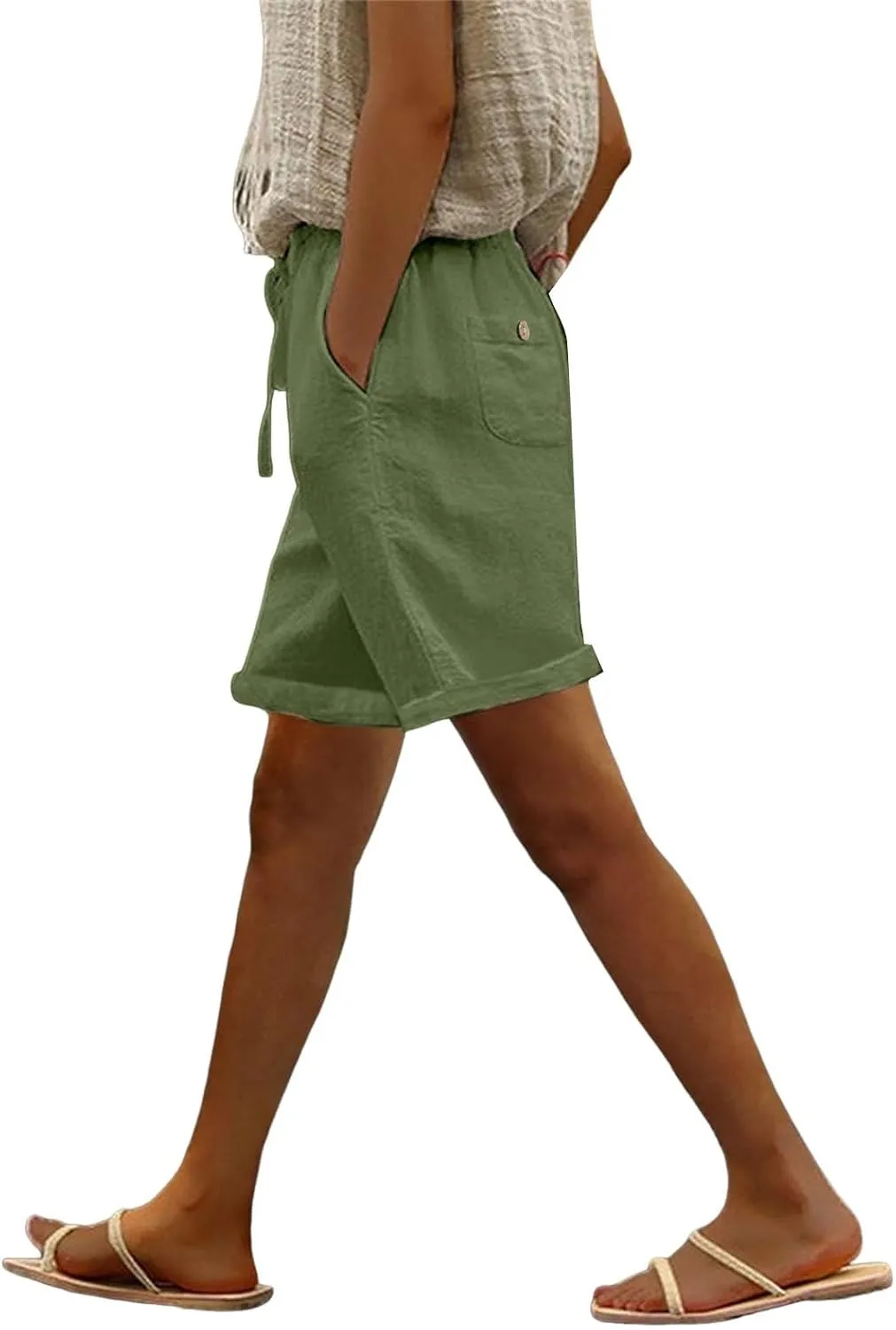 Linen Short for Women Summer 2025 Solid Drawstring High Waist Wide Leg Workout Shorts Tropical Vacation Outfits Women