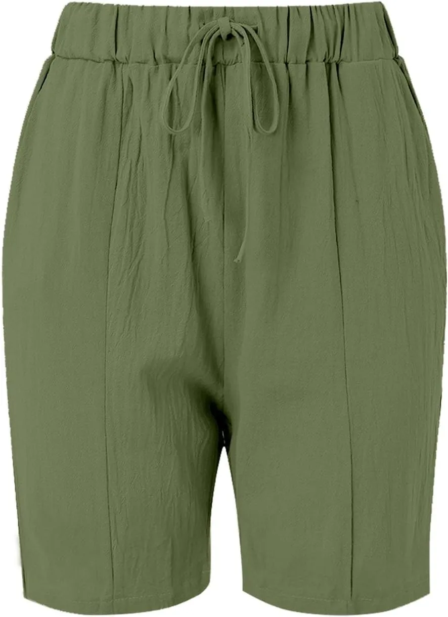 Linen Short for Women Summer 2025 Solid Drawstring High Waist Wide Leg Workout Shorts Tropical Vacation Outfits Women