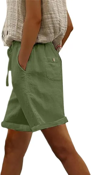 Linen Short for Women Summer 2025 Solid Drawstring High Waist Wide Leg Workout Shorts Tropical Vacation Outfits Women