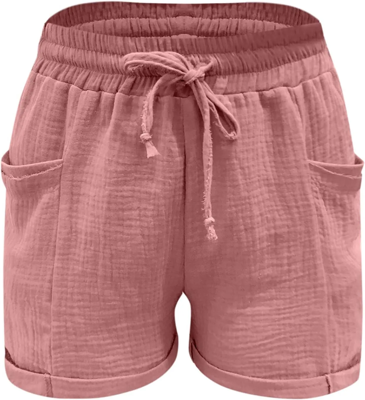Linen Shorts for Women 2025 Summer Beach Resort Wear Drawstring Elastic High Waist Dressy Casual Shorts with Pockets
