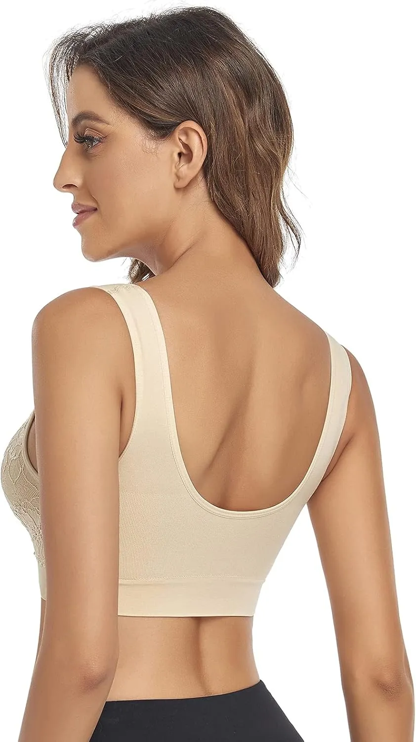 Litthing Lace Bralettes for Women Padded Sports Bra Seamless Plus Size Tank Tops Wirefree Comfort Yoga Cami T Shirt Bras