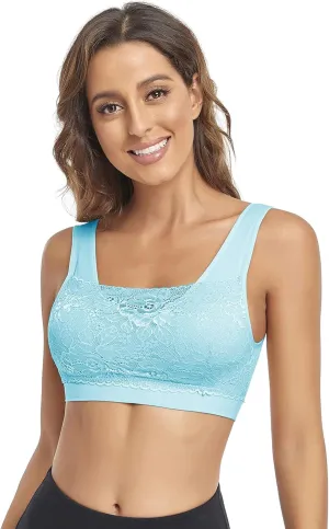Litthing Lace Bralettes for Women Padded Sports Bra Seamless Plus Size Tank Tops Wirefree Comfort Yoga Cami T Shirt Bras