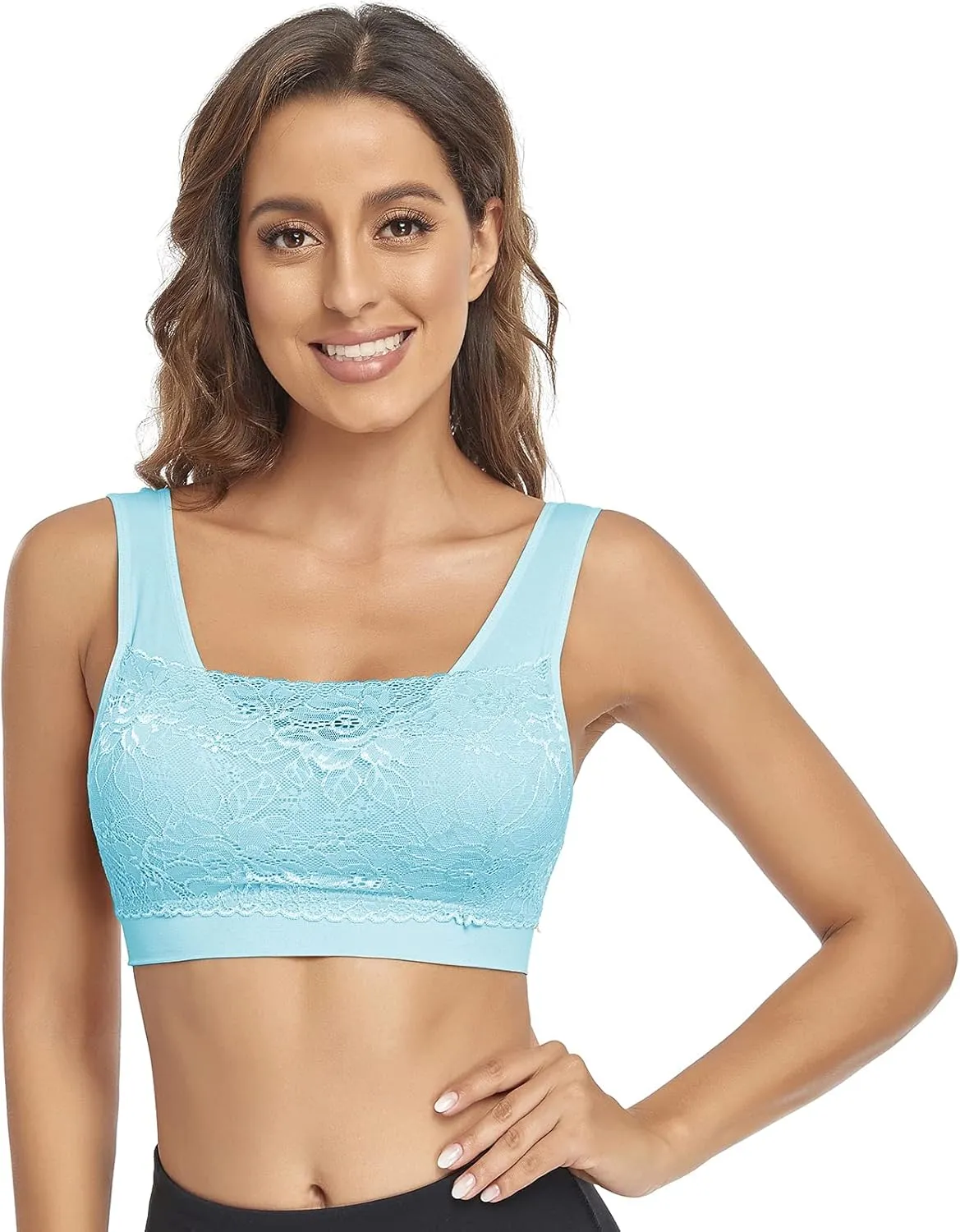 Litthing Lace Bralettes for Women Padded Sports Bra Seamless Plus Size Tank Tops Wirefree Comfort Yoga Cami T Shirt Bras