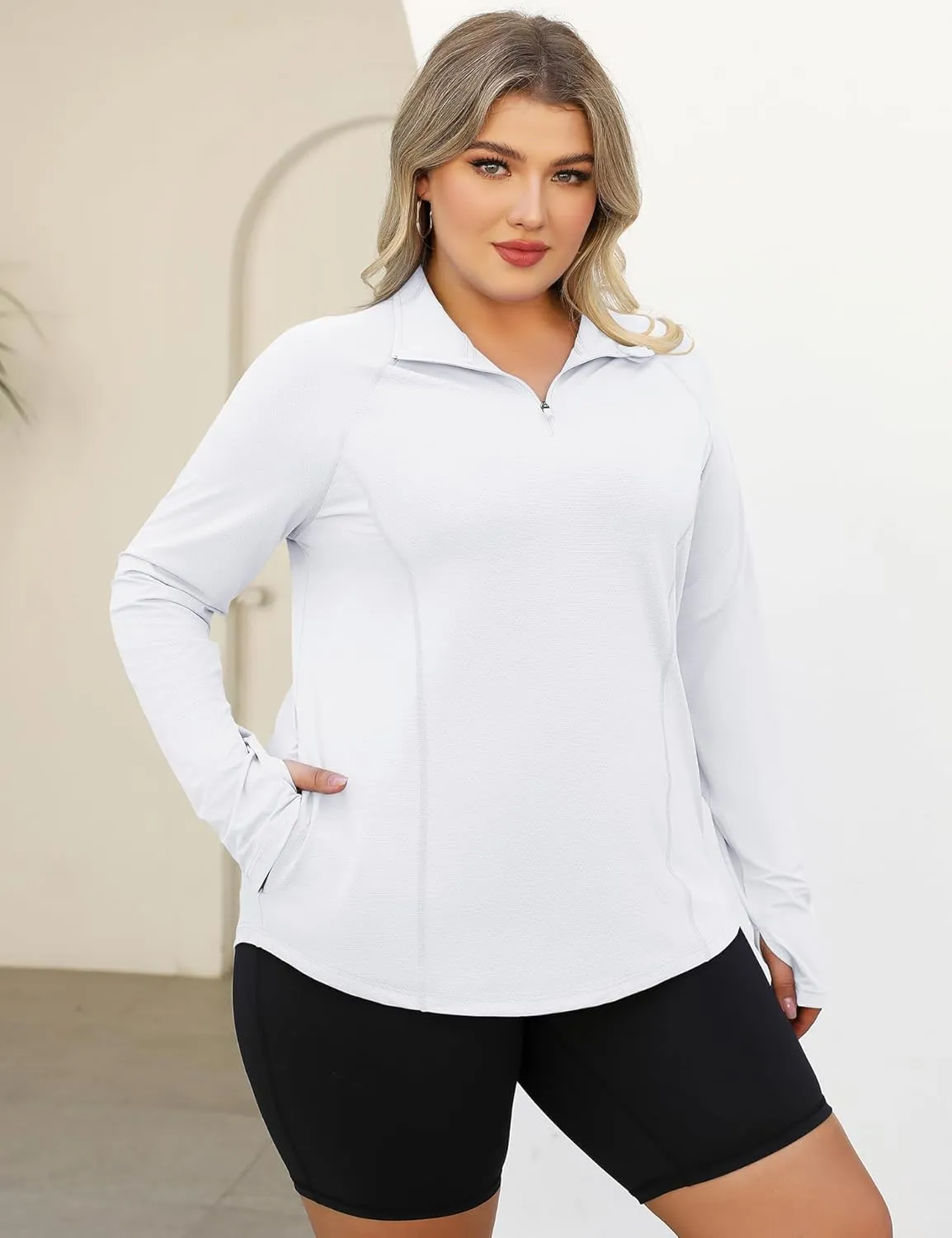 LOMON Womens Plus Size Workout Tops Long Sleeve 1/4 Zip UV Sun Protection Quick Dry Hiking Athletic Shirts Rash Guard UPF 50 
