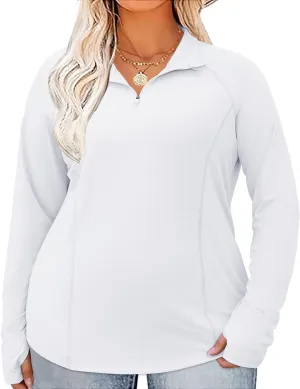 LOMON Womens Plus Size Workout Tops Long Sleeve 1/4 Zip UV Sun Protection Quick Dry Hiking Athletic Shirts Rash Guard UPF 50 