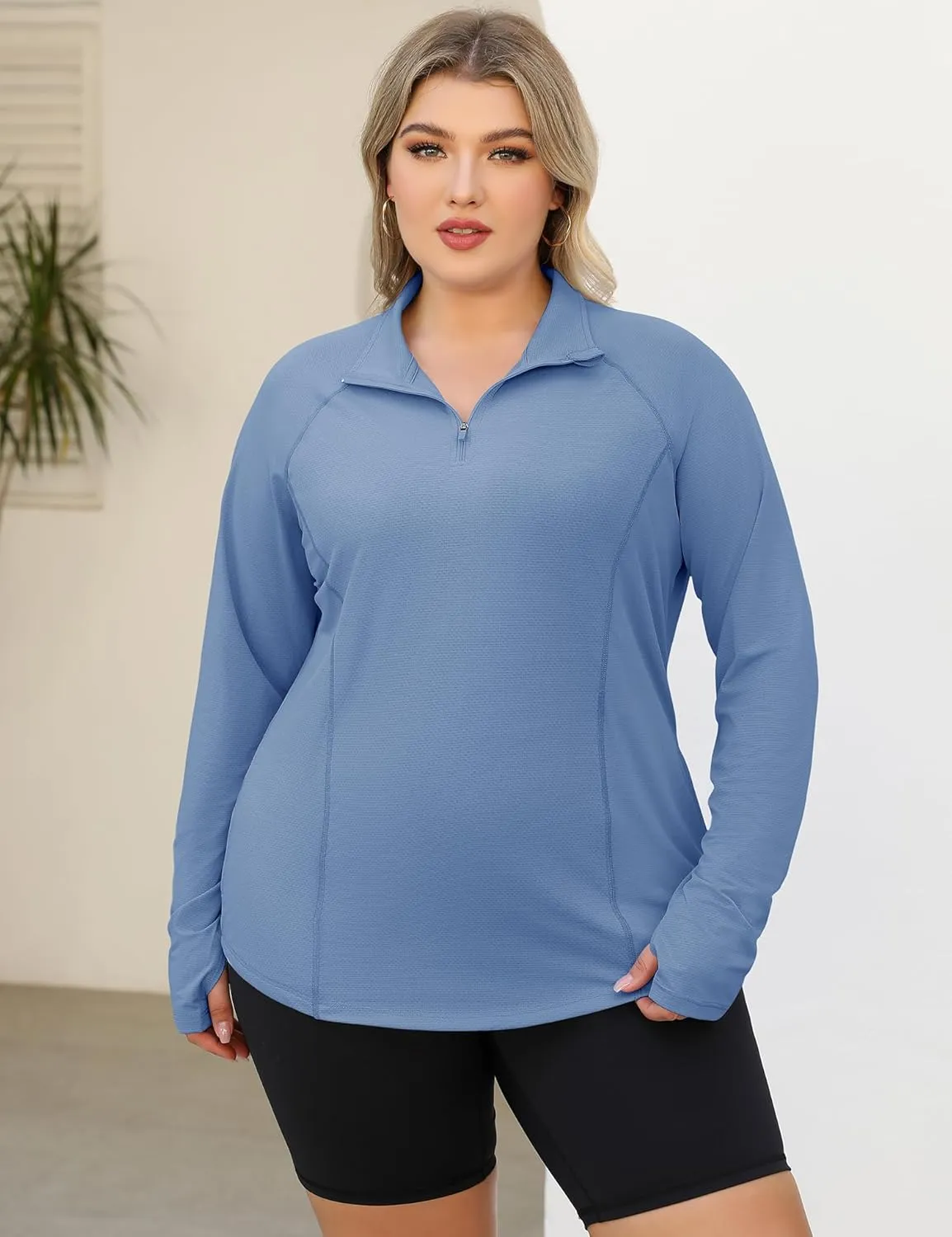 LOMON Womens Plus Size Workout Tops Long Sleeve 1/4 Zip UV Sun Protection Quick Dry Hiking Athletic Shirts Rash Guard UPF 50 