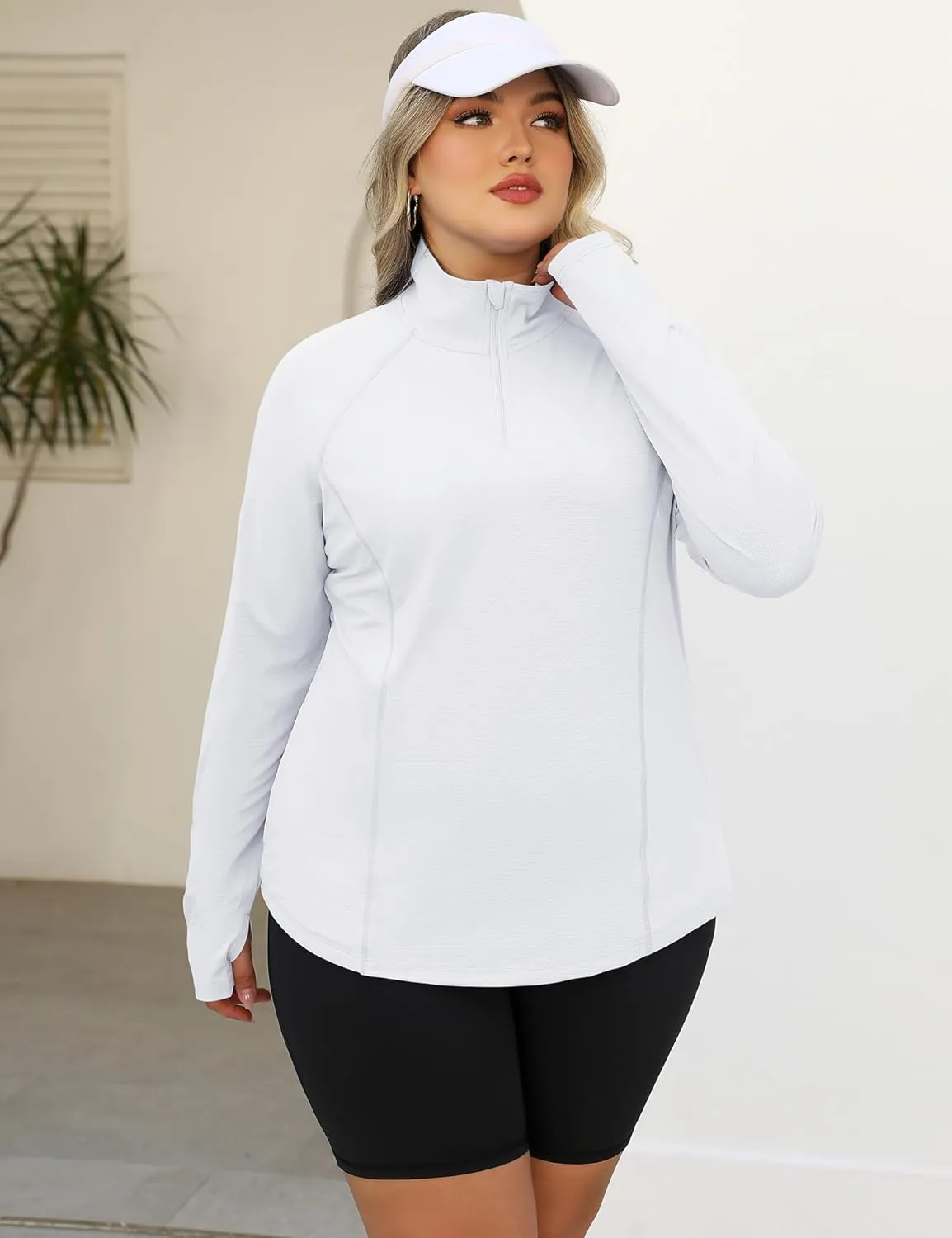 LOMON Womens Plus Size Workout Tops Long Sleeve 1/4 Zip UV Sun Protection Quick Dry Hiking Athletic Shirts Rash Guard UPF 50 