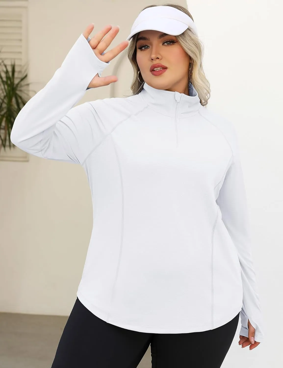 LOMON Womens Plus Size Workout Tops Long Sleeve 1/4 Zip UV Sun Protection Quick Dry Hiking Athletic Shirts Rash Guard UPF 50 