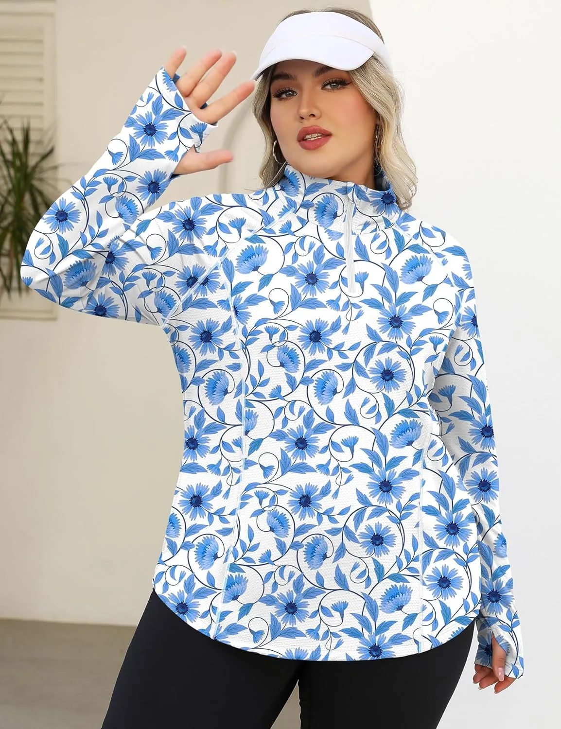 LOMON Womens Plus Size Workout Tops Long Sleeve 1/4 Zip UV Sun Protection Quick Dry Hiking Athletic Shirts Rash Guard UPF 50 