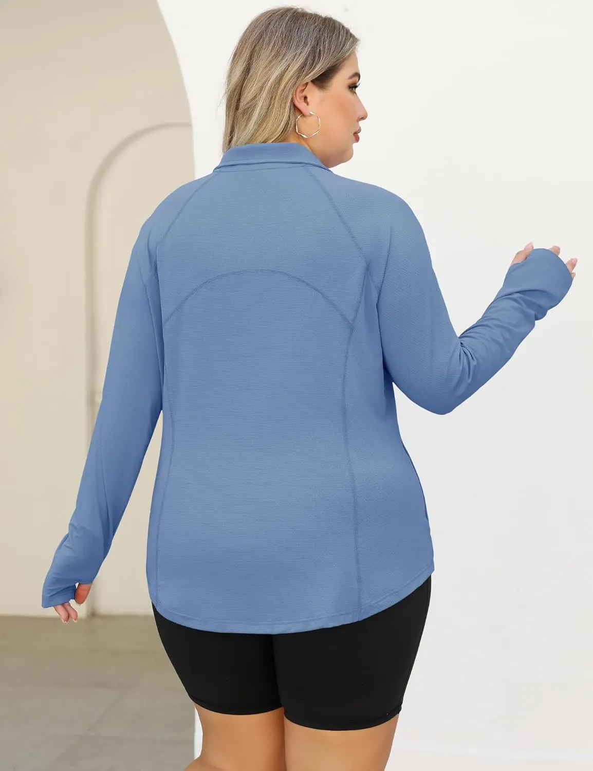 LOMON Womens Plus Size Workout Tops Long Sleeve 1/4 Zip UV Sun Protection Quick Dry Hiking Athletic Shirts Rash Guard UPF 50 