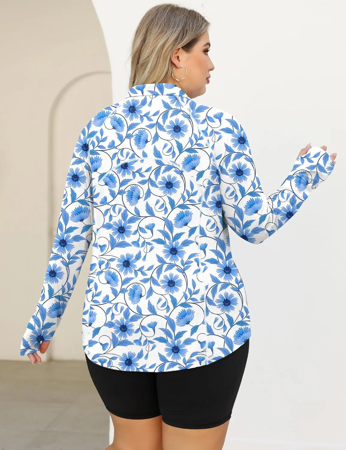 LOMON Womens Plus Size Workout Tops Long Sleeve 1/4 Zip UV Sun Protection Quick Dry Hiking Athletic Shirts Rash Guard UPF 50 