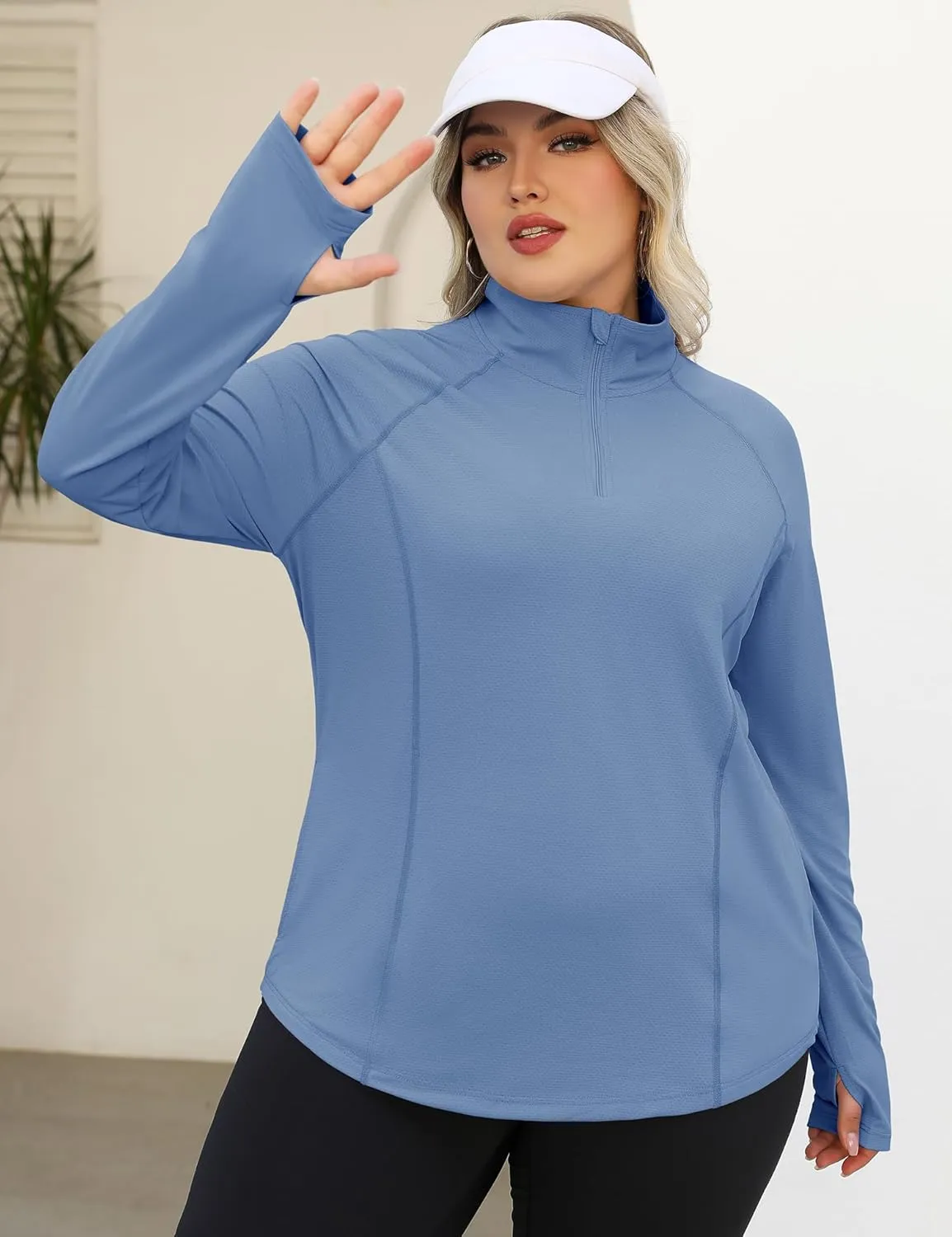 LOMON Womens Plus Size Workout Tops Long Sleeve 1/4 Zip UV Sun Protection Quick Dry Hiking Athletic Shirts Rash Guard UPF 50 