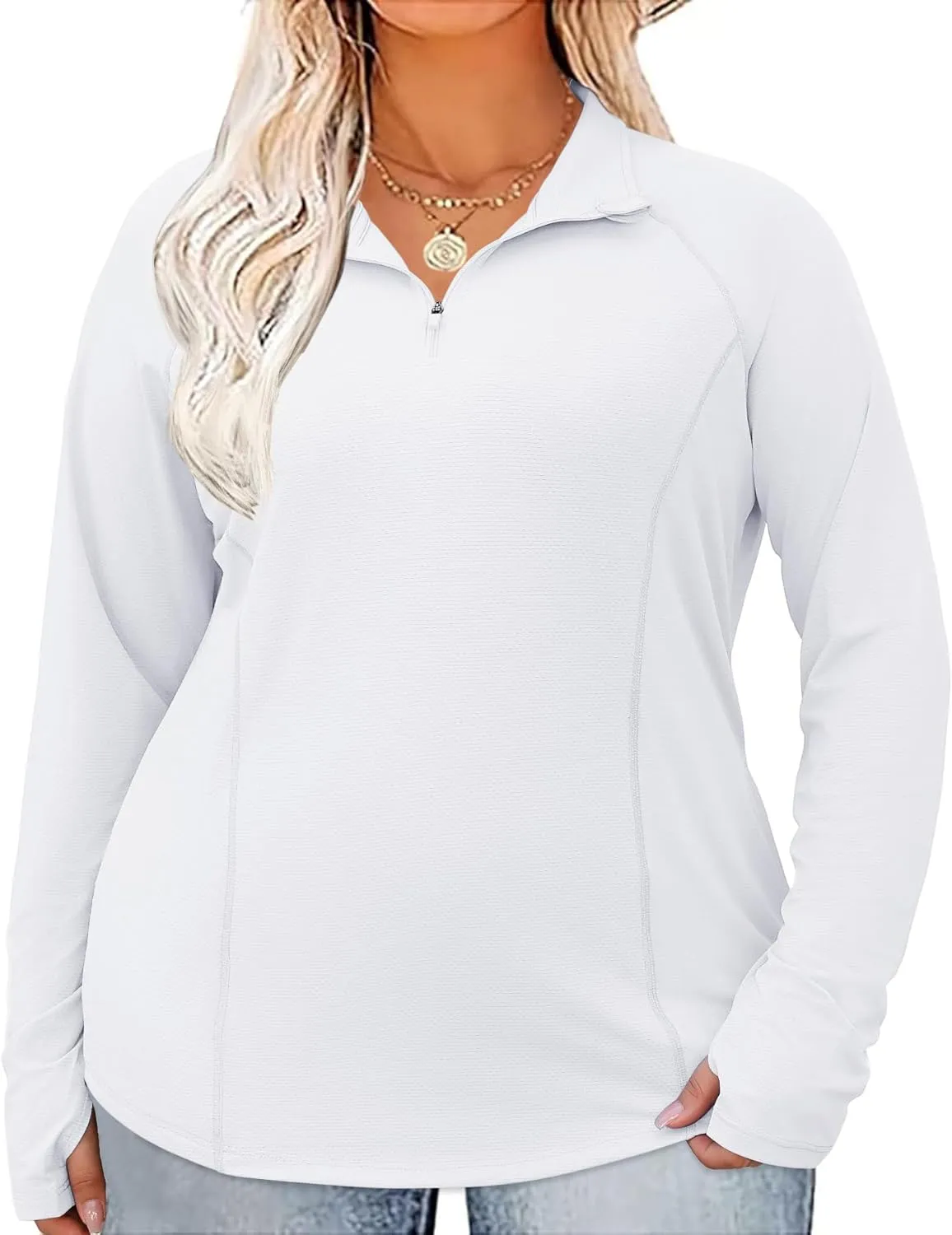 LOMON Womens Plus Size Workout Tops Long Sleeve 1/4 Zip UV Sun Protection Quick Dry Hiking Athletic Shirts Rash Guard UPF 50 