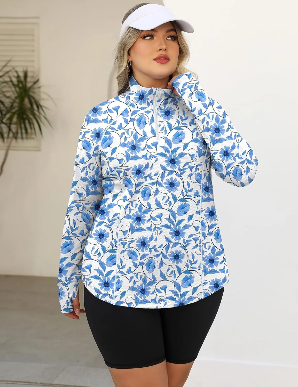 LOMON Womens Plus Size Workout Tops Long Sleeve 1/4 Zip UV Sun Protection Quick Dry Hiking Athletic Shirts Rash Guard UPF 50 