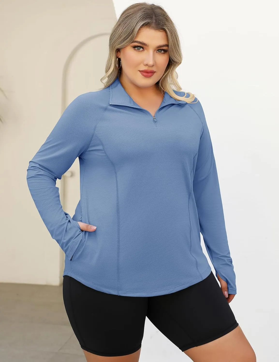 LOMON Womens Plus Size Workout Tops Long Sleeve 1/4 Zip UV Sun Protection Quick Dry Hiking Athletic Shirts Rash Guard UPF 50 