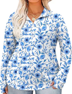 LOMON Womens Plus Size Workout Tops Long Sleeve 1/4 Zip UV Sun Protection Quick Dry Hiking Athletic Shirts Rash Guard UPF 50 