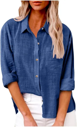 LRMQS Button Down Shirts for Women Gauze Cotton Long Sleeve Shirt Collared Plus Size Blouses 2025 Summer Linen Tops Clothing