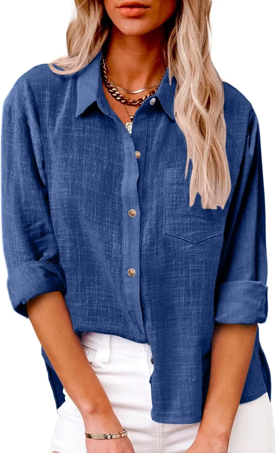 LRMQS Button Down Shirts for Women Gauze Cotton Long Sleeve Shirt Collared Plus Size Blouses 2025 Summer Linen Tops Clothing