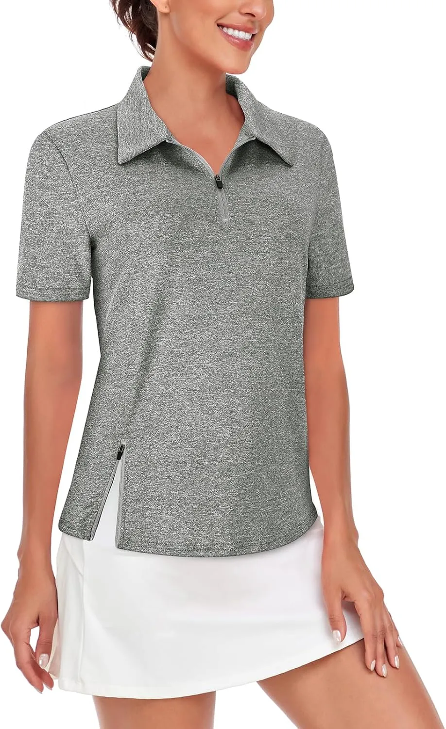LURANEE Women's Short Sleeve Golf Shirt UPF 50 Zip Up Quick Dry Tennis Polo Workout Tops Slit Zipper at Hem