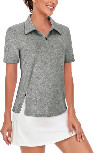 LURANEE Women's Short Sleeve Golf Shirt UPF 50 Zip Up Quick Dry Tennis Polo Workout Tops Slit Zipper at Hem